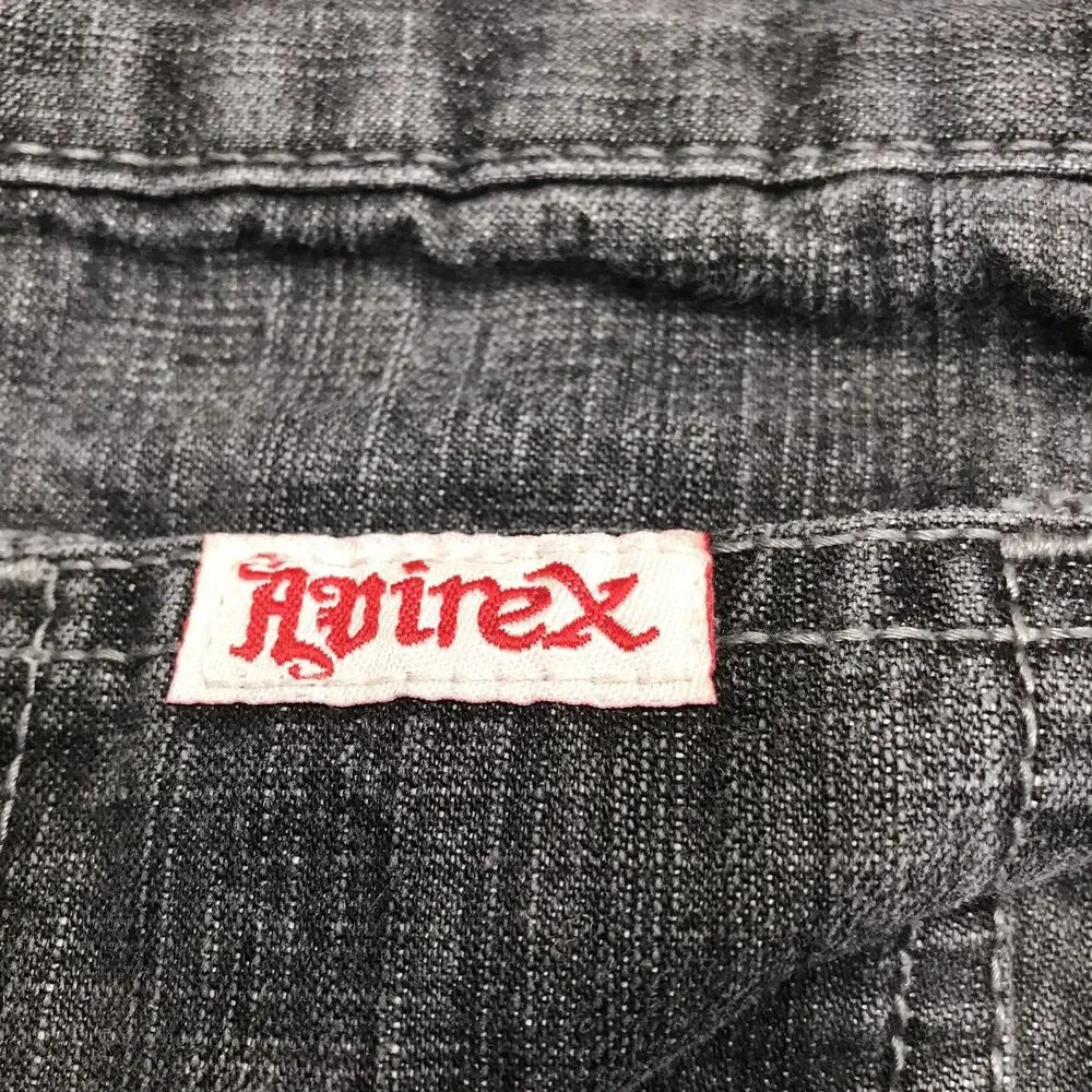 Vintage AVIREX Eagle Baggy Wide Leg Jeans Men 38x34 Gray Faded Y2K Hip Hop Skate